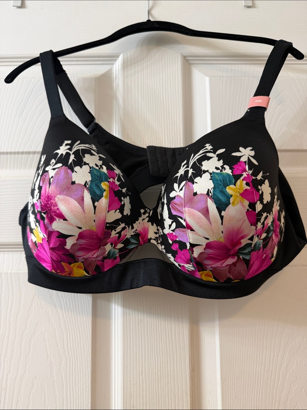 Cacique Black Bra with Pink, Teal & Yellow Floral Print